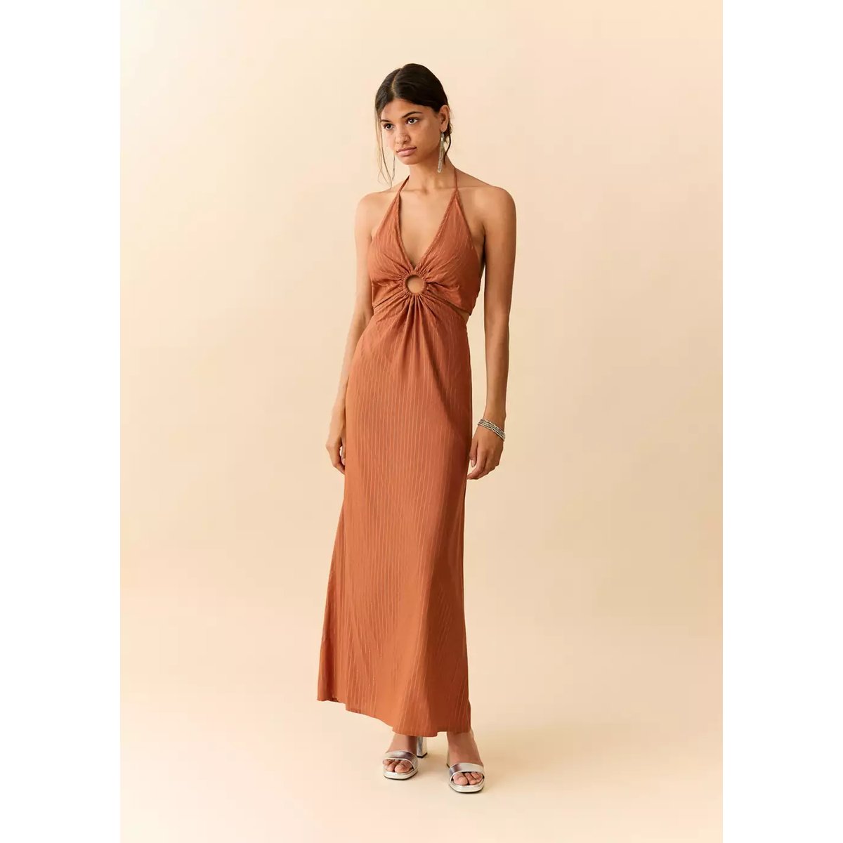 Robe halter détail anneau orange brûlé, MANGO TEEN