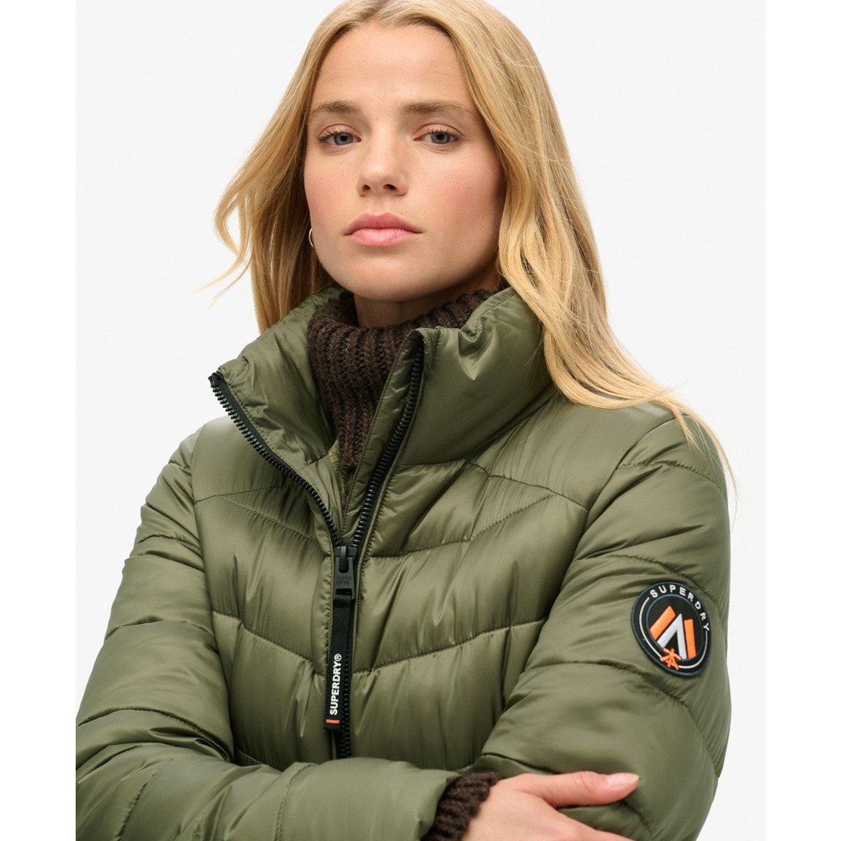 Veste rembourrée matelassée Fuji vert olive poudré, SUPERDRY