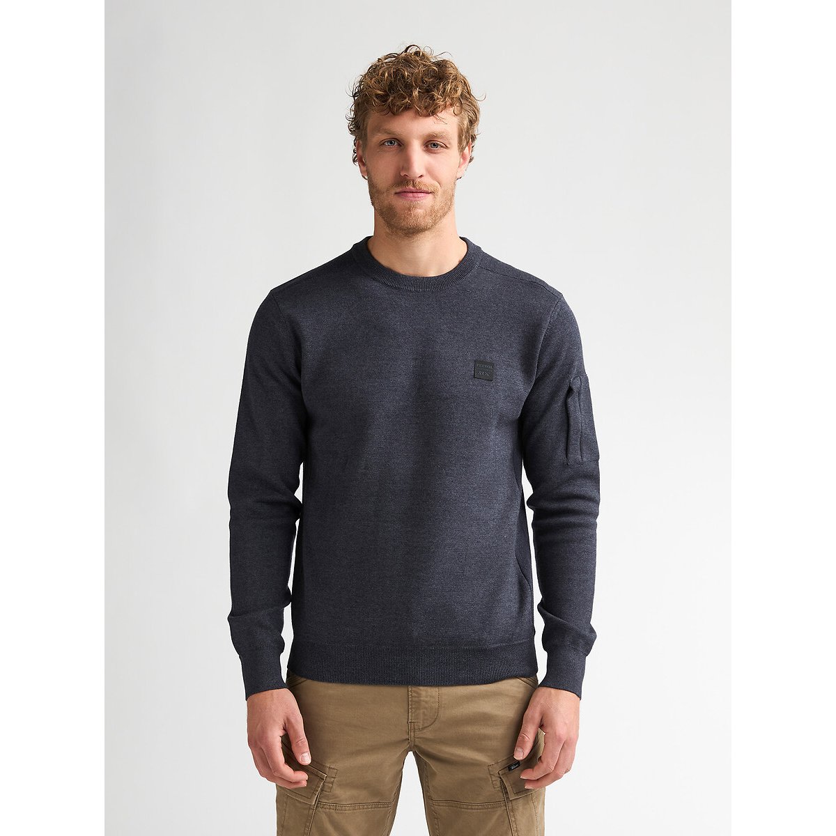 Pull col rond en fine maille bleu marine, PETROL INDUSTRIES
