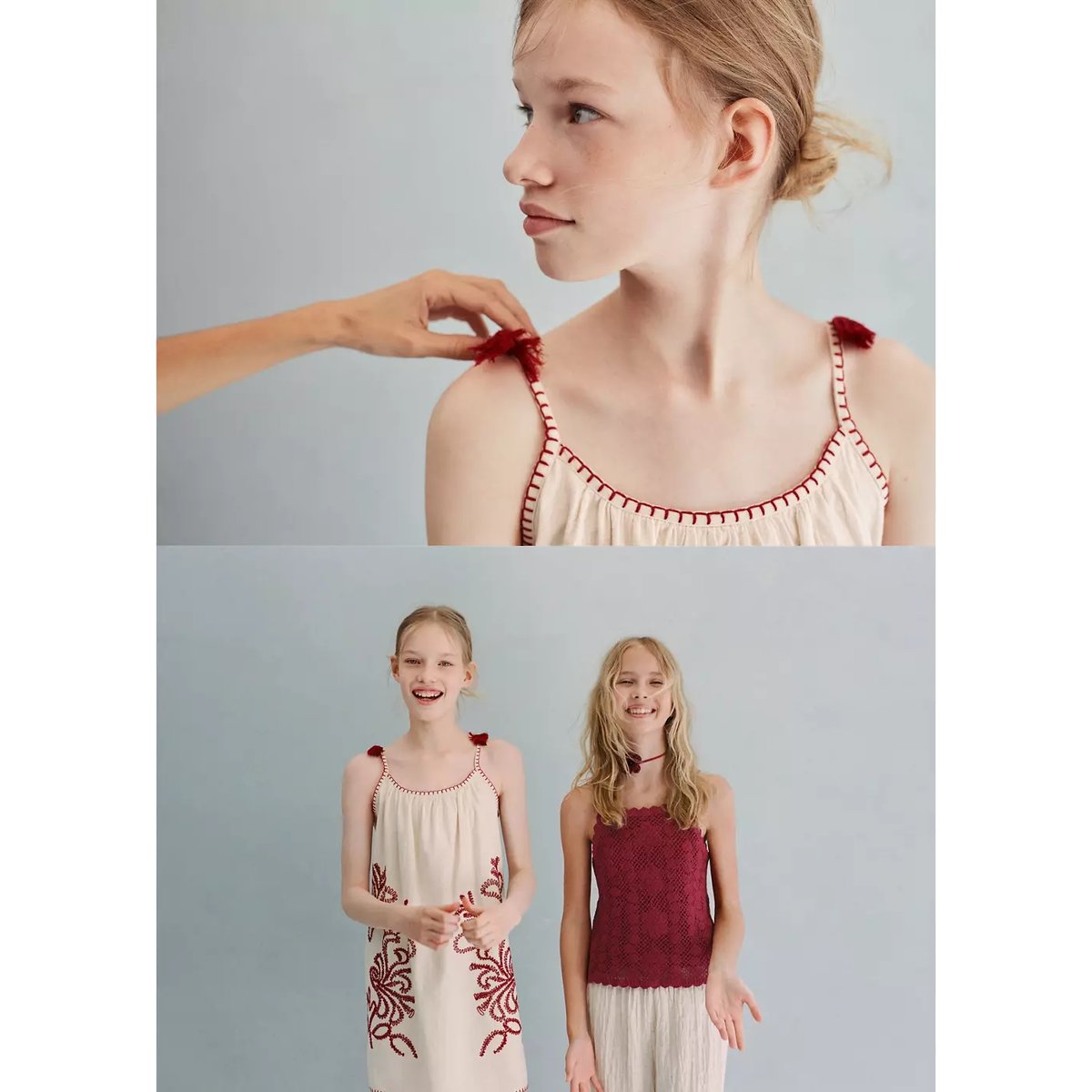 Robe avec détails brodés et franges écru, MANGO KIDS
