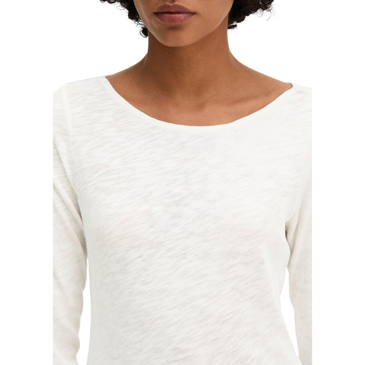 T-shirt à manches longues U-Boot coupe classique en qualité Organic Cotton blanc, MARC O'POLO