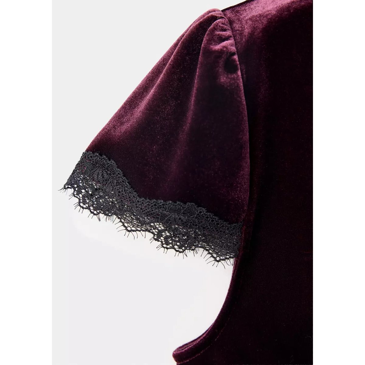 Top velours brodé bordeaux, MANGO