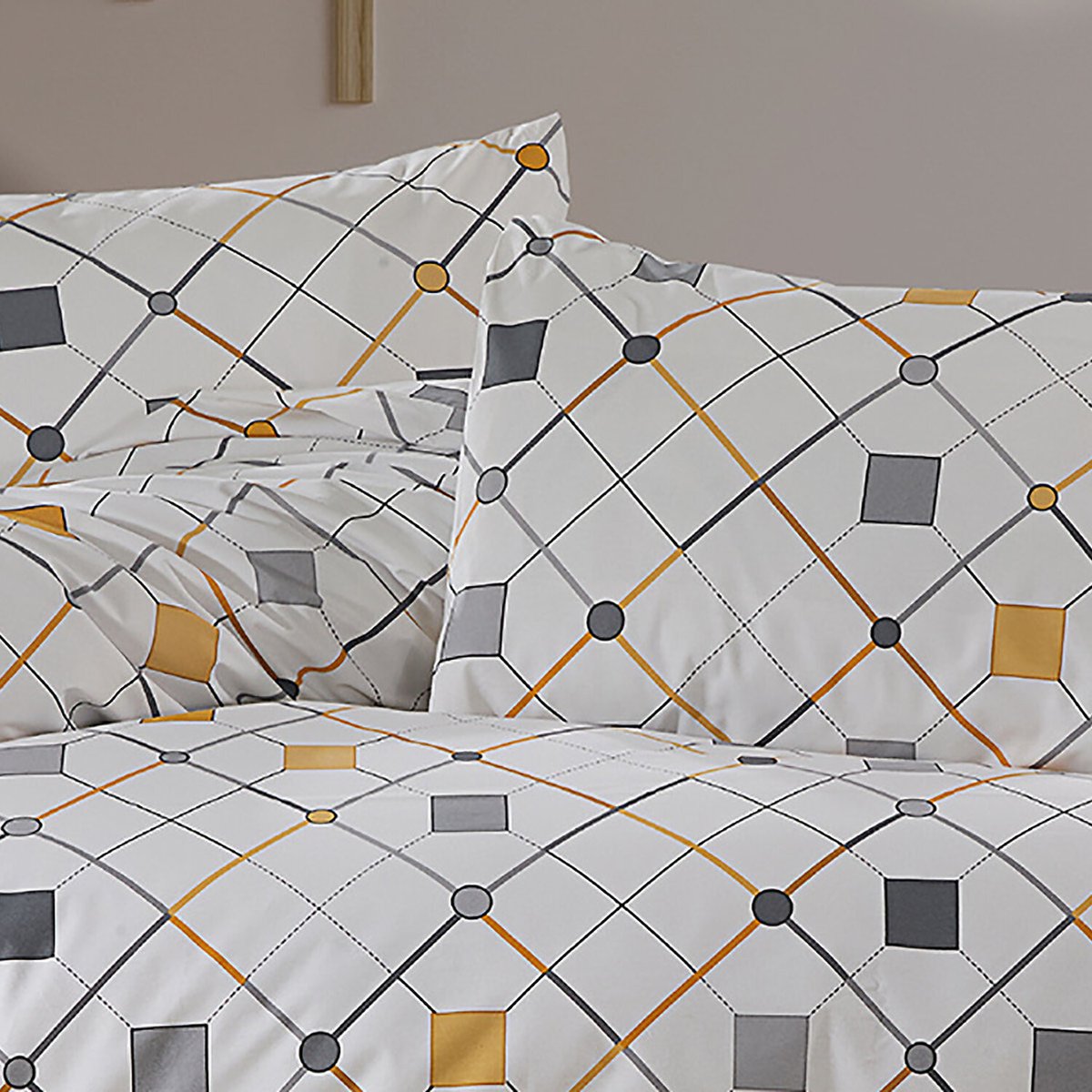 Paure de couette et tai(e) coton imprimé, angula multicolore, C DESIGN HOME TEXTILE