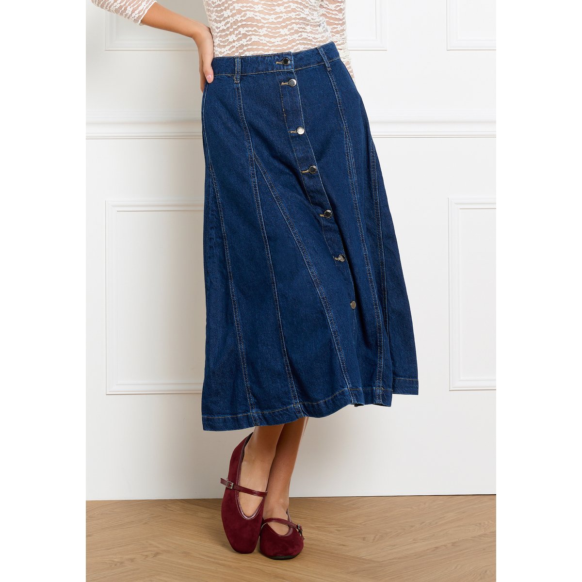 Jupe midi en jean dark blue, LOLALIZA