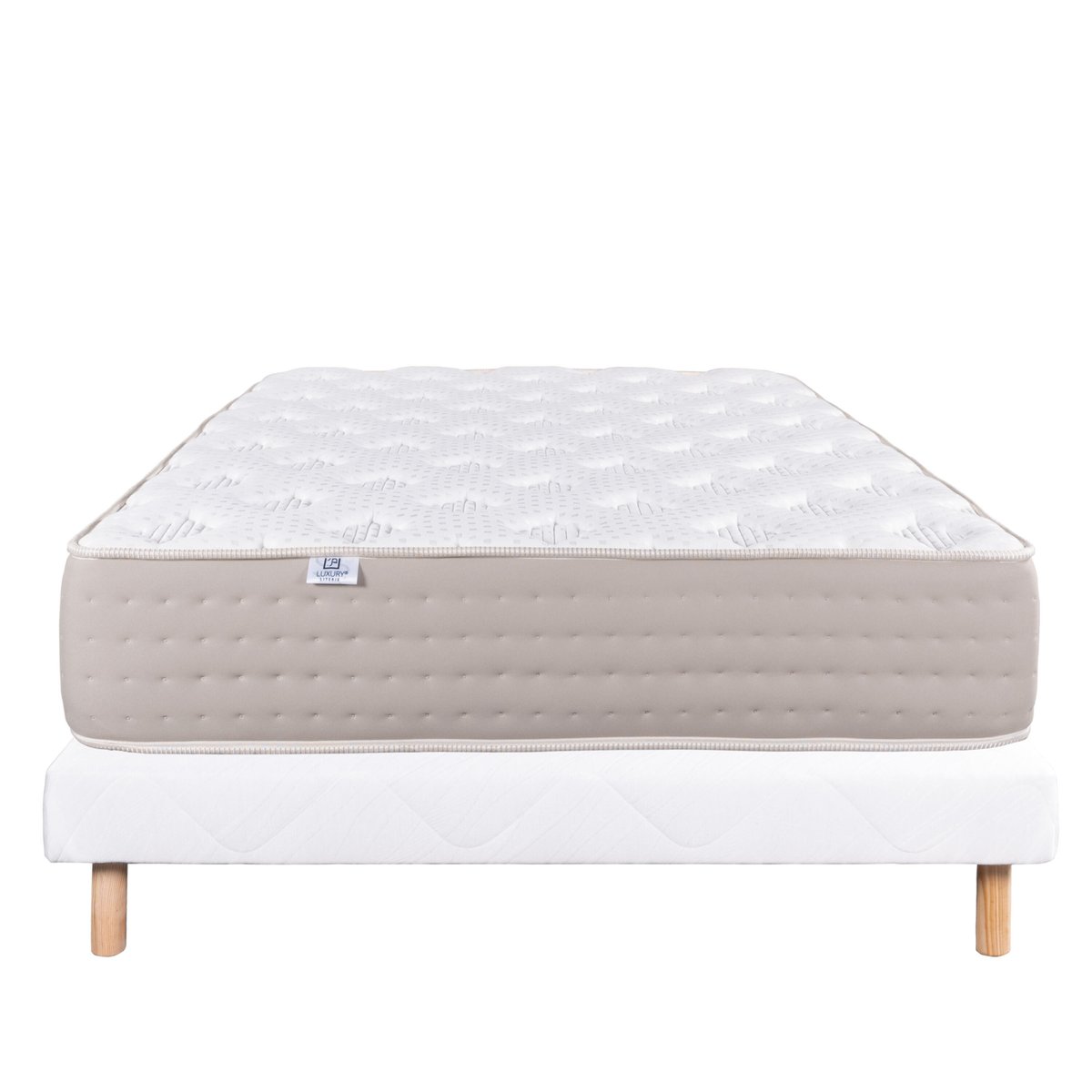 Ensemble literie ressorts ensachés 26 cm avec sommier bois massif blanc blanc, HOME MAISON