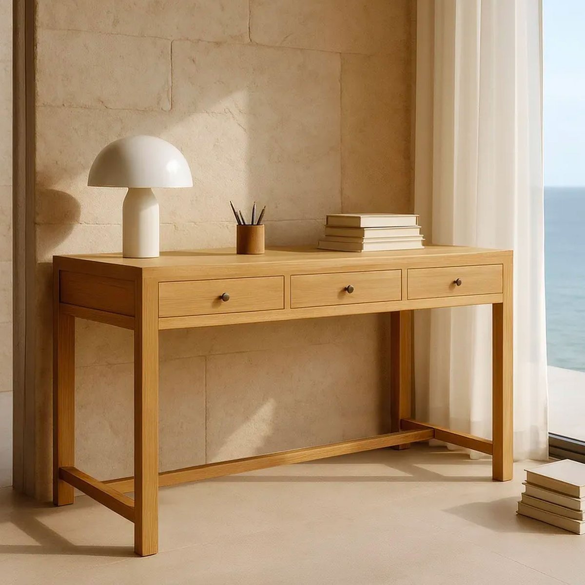 Bureau en bois massif de mindi 3 tiroirs 130x55x77cm bois, WADIGA