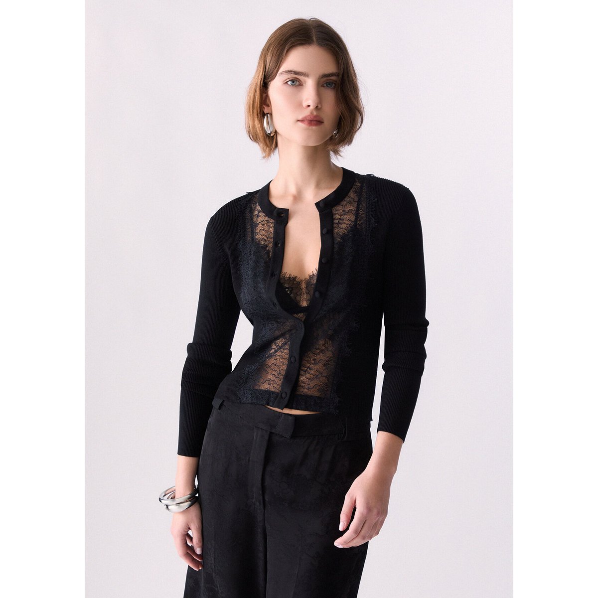 Cardigan avec insert en dentelle noir, LIU JO