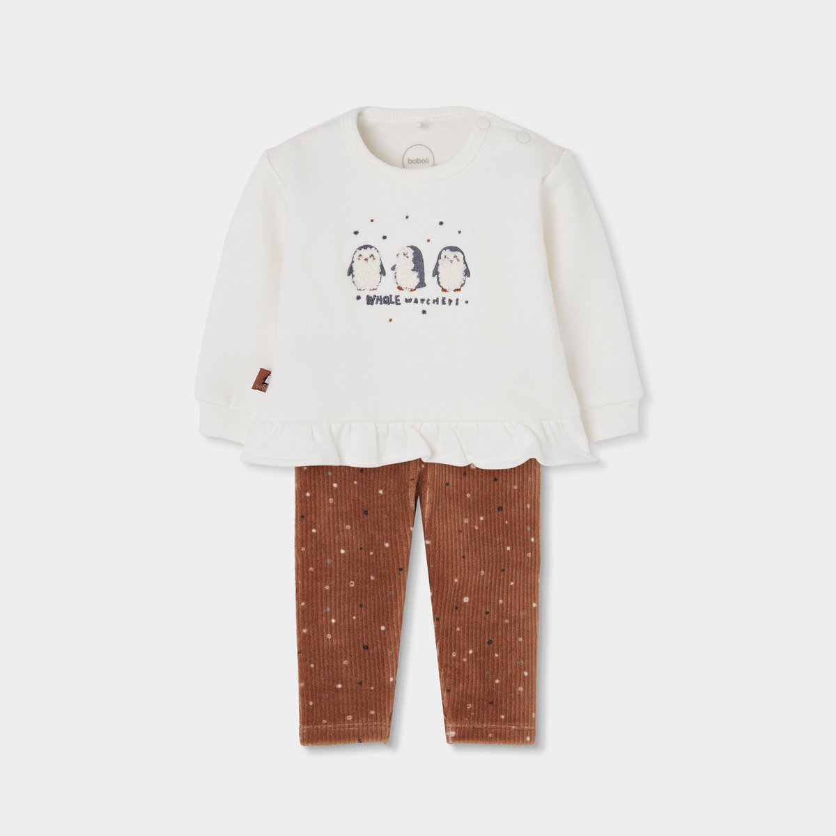 Ensemble bébé fille en maille imprimé pingouins blanc, BOBOLI