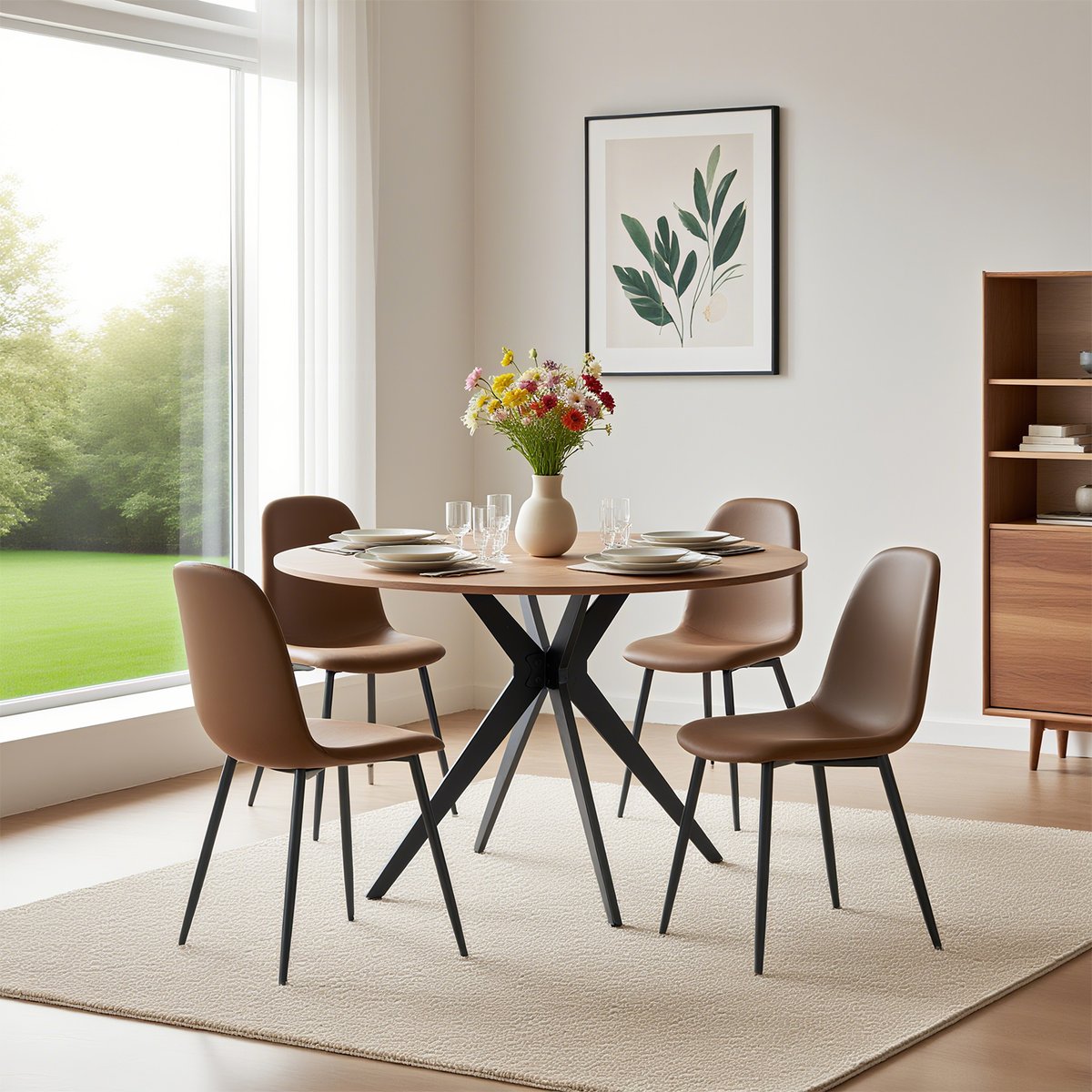 Ensemble de table à manger ronde avec 4 chaises, CLIFTOAKXSET marron, MEUBLES COSY