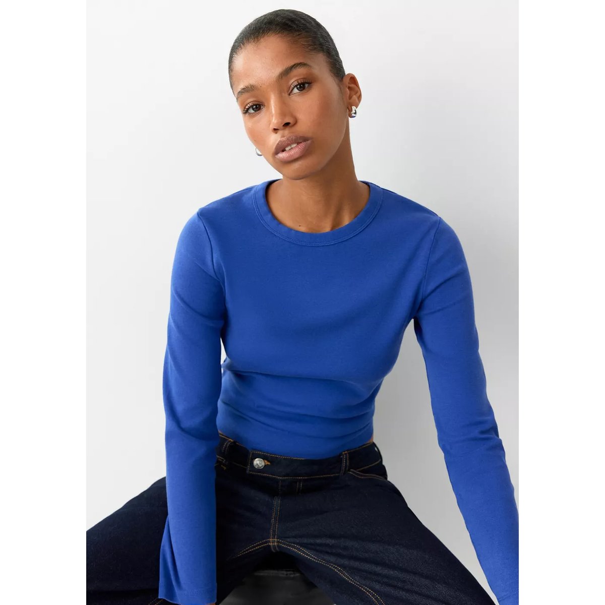 T-shirt coton manches longues bleu électrique, MANGO TEEN