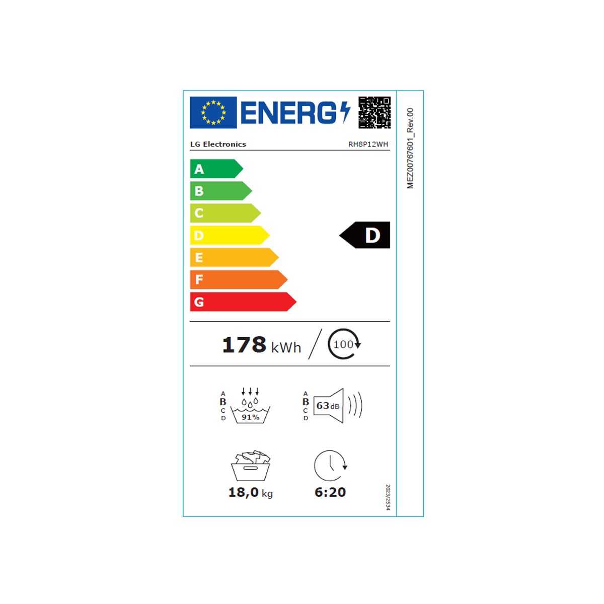 Sèche linge pompe à chaleur RH8P12WH couleur unique, LG