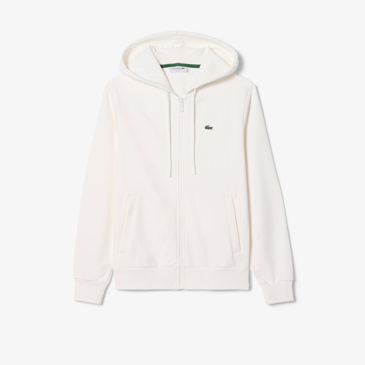 Sweatshirt zippé à capuche molleton blanc-70v, LACOSTE