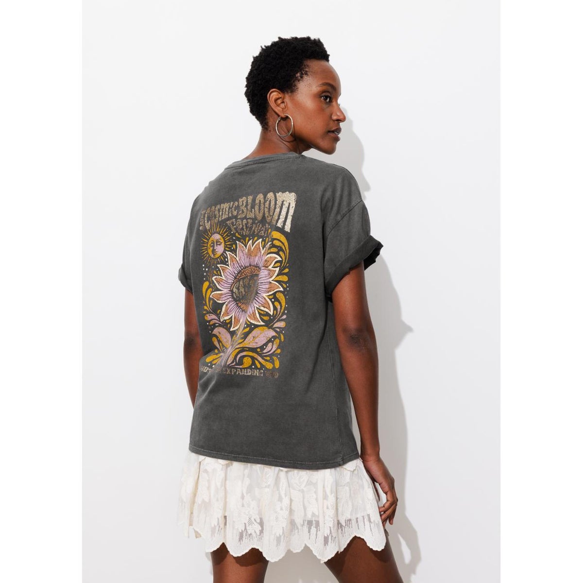 T-shirt message cosmic bloom gris, PROMOD
