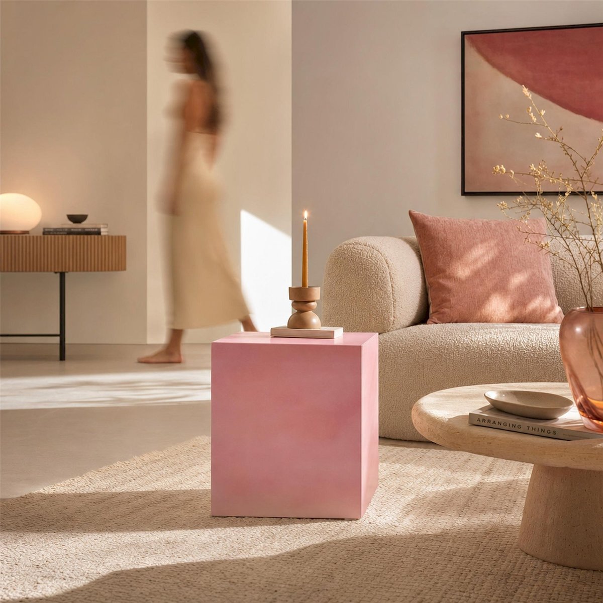 Table basse carrée en bois DISPECT rose, RECOLLECTION