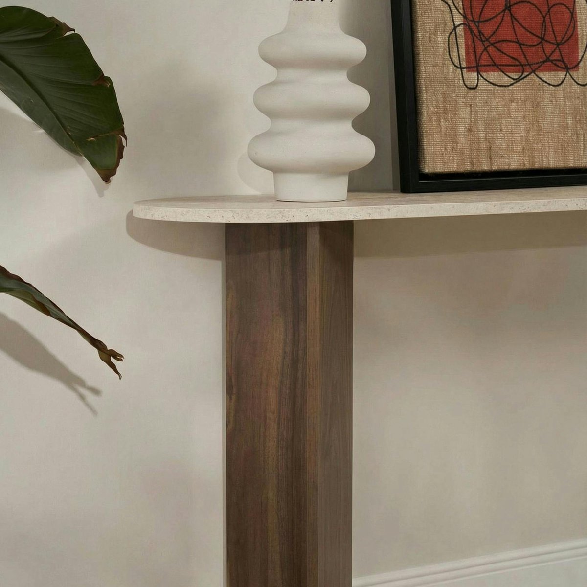 Console design - pieds en V MARFA noyer et travertin, PIER IMPORT
