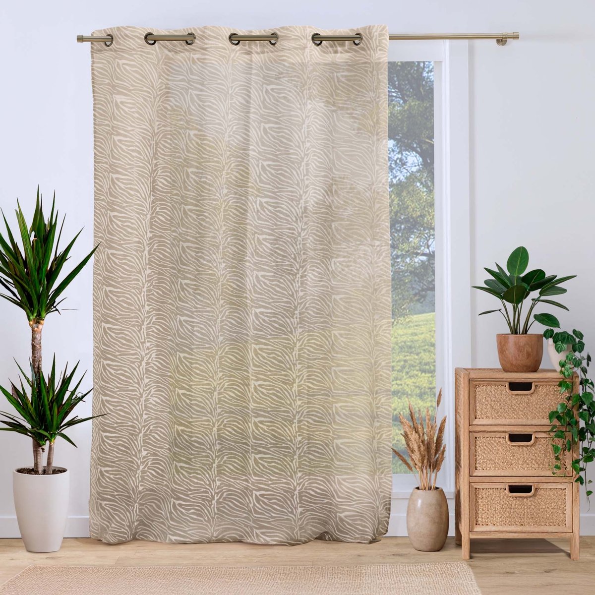 Voilage tamisant à œillets en voile tissé à motif zébré blanc, DOUCEUR D'INTÉRIEUR