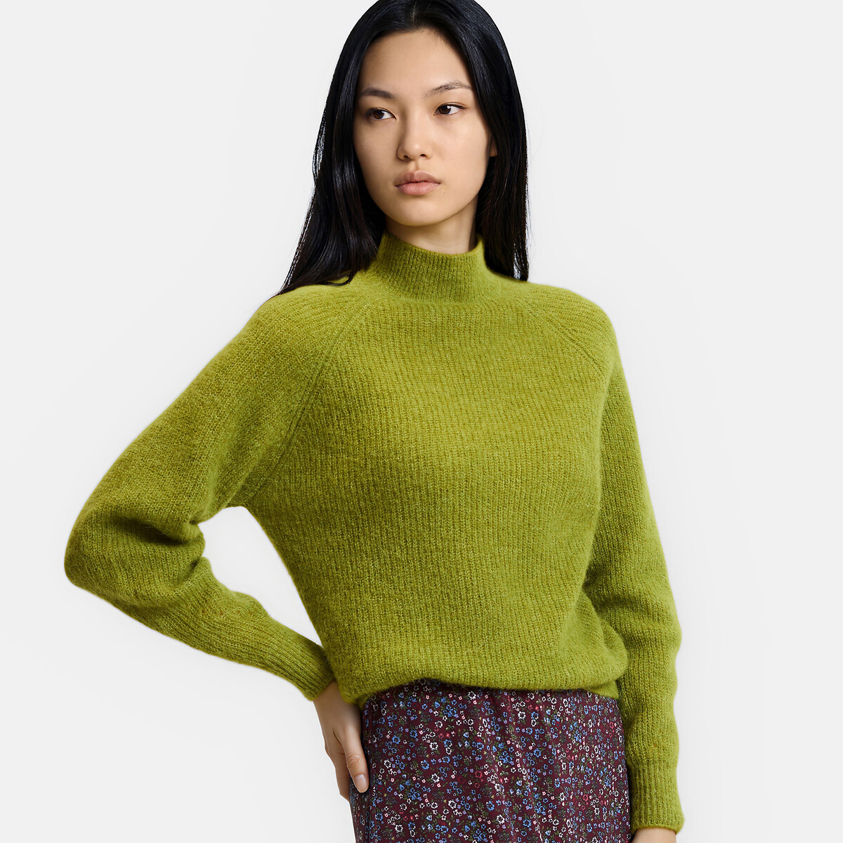 Jersey de cuello alto en mezcla de alpaca ARISTIDE Signature caqui, LA REDOUTE COLLECTIONS