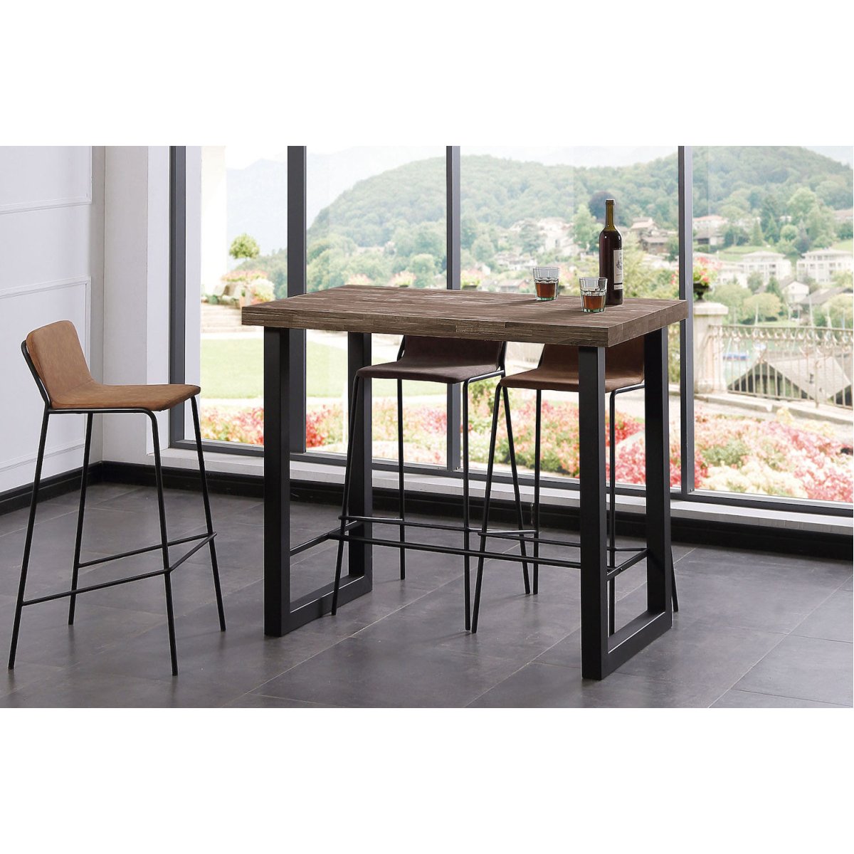Table haute bois/acier - BODEGA marron, MATHI DESIGN