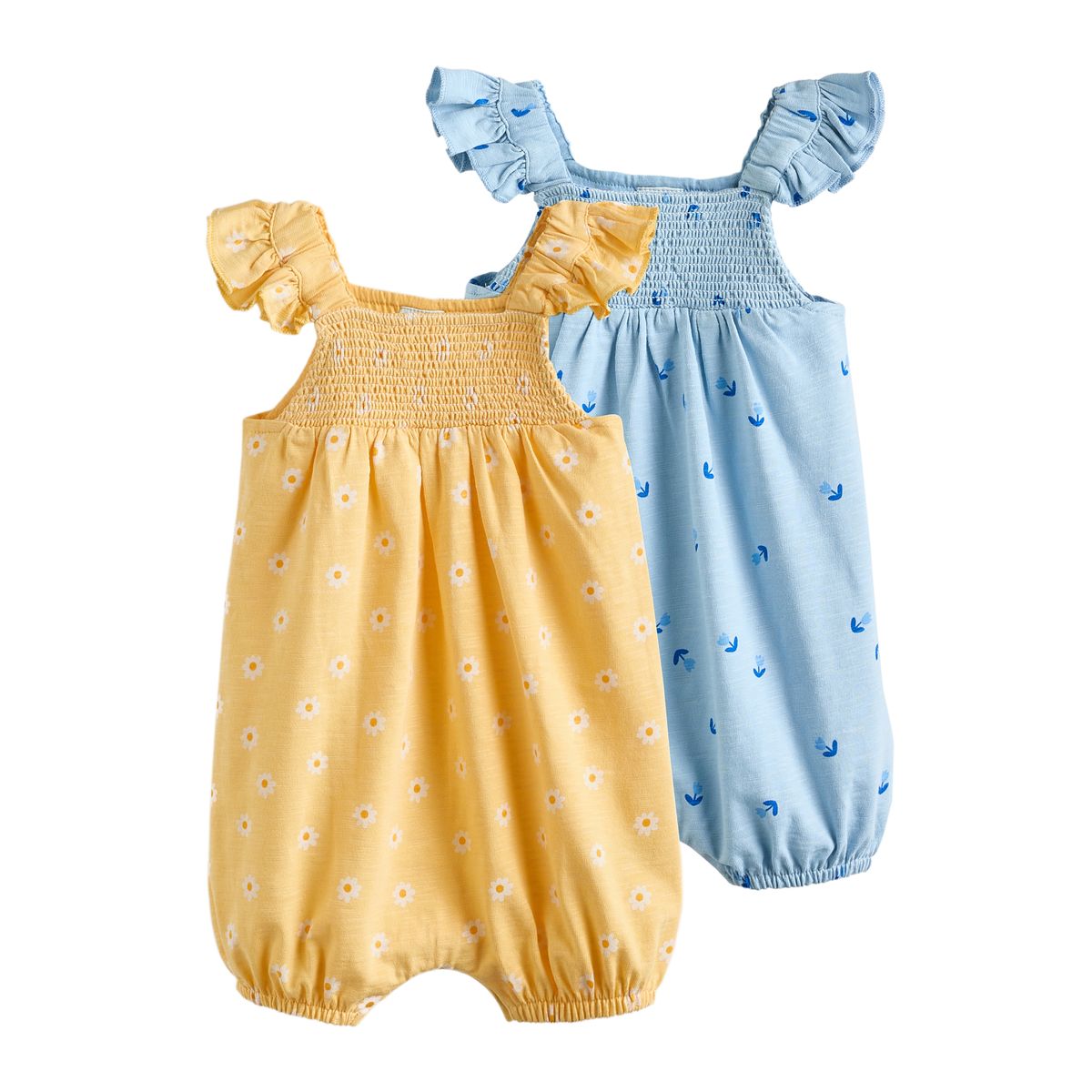 Barboteuse bébé à smocks, lot de 2 fleurisette jaune et bleue, NEXT