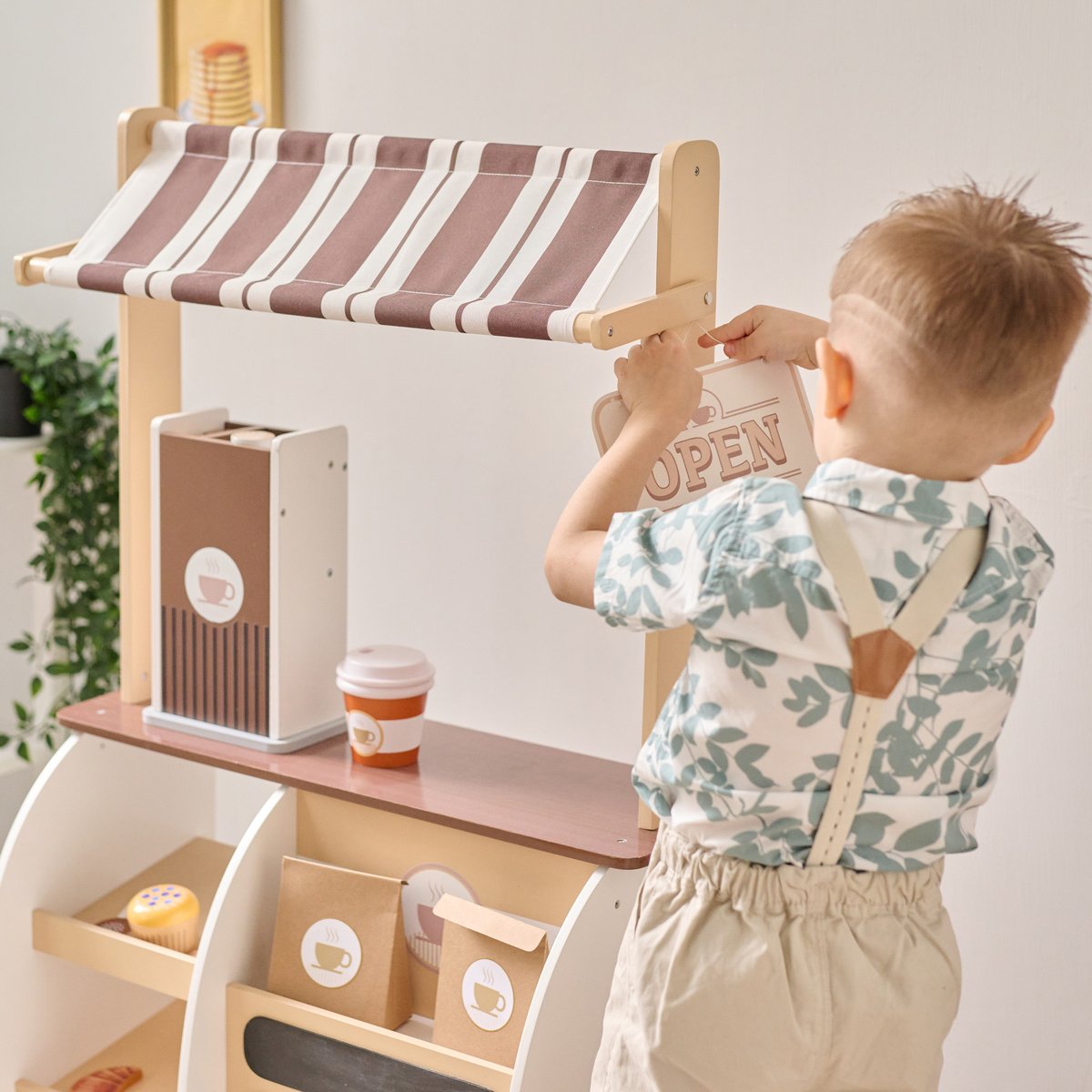 Stand café jouet bois, machine expresso, 29 accessoires, Marron marron, TEAMSON KIDS