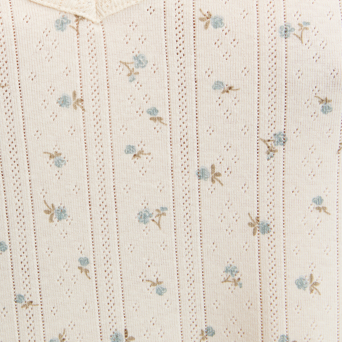 Nuisette maille pointelle pur coton imprimé fond ivoire, LA REDOUTE COLLECTIONS