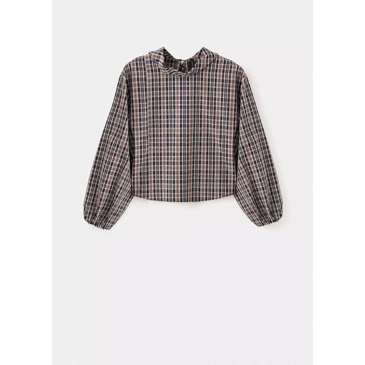 Blouse à carreaux avec strass marron, MANGO