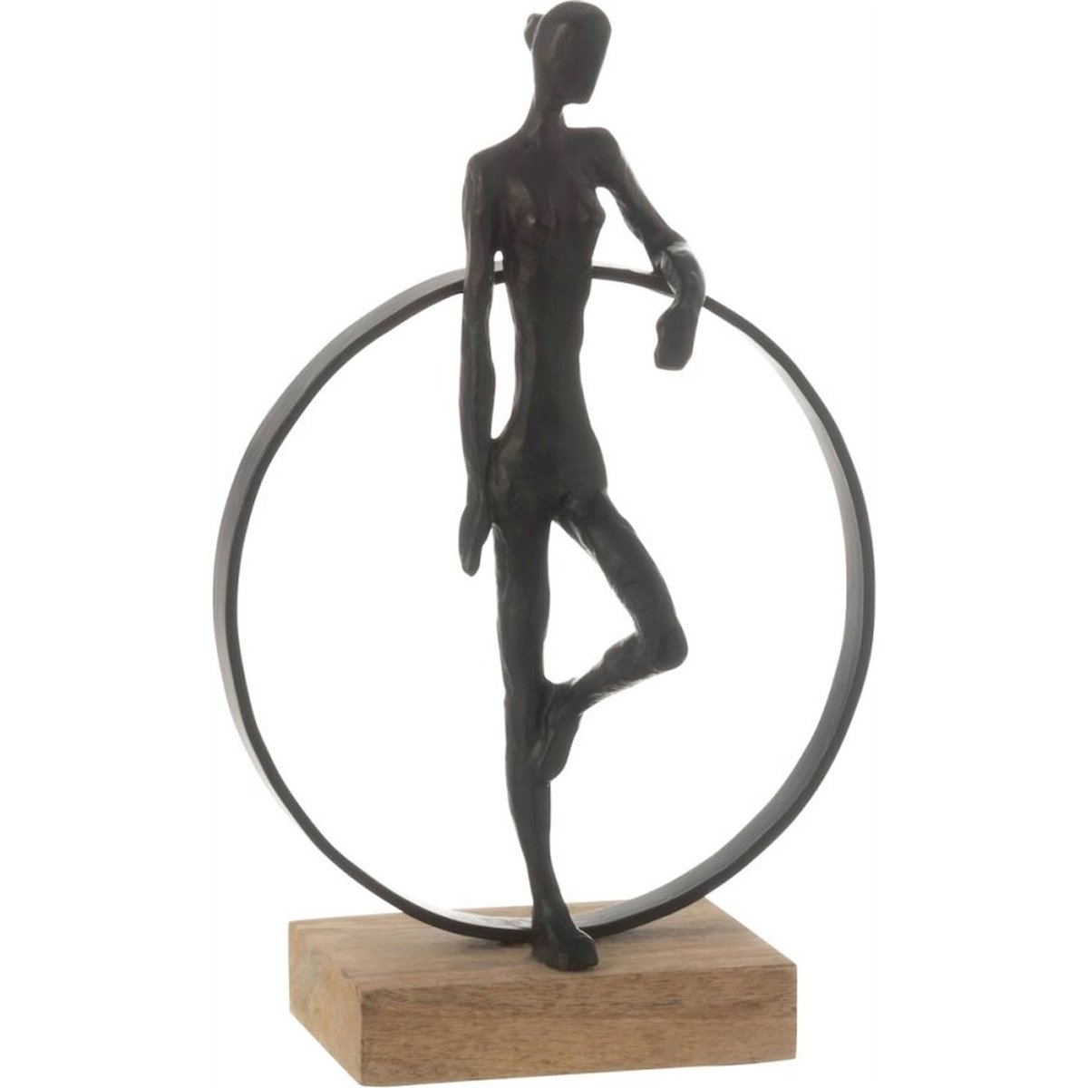 Figurine décorative homme sur anneau noir et bois naturel, RECOLLECTION