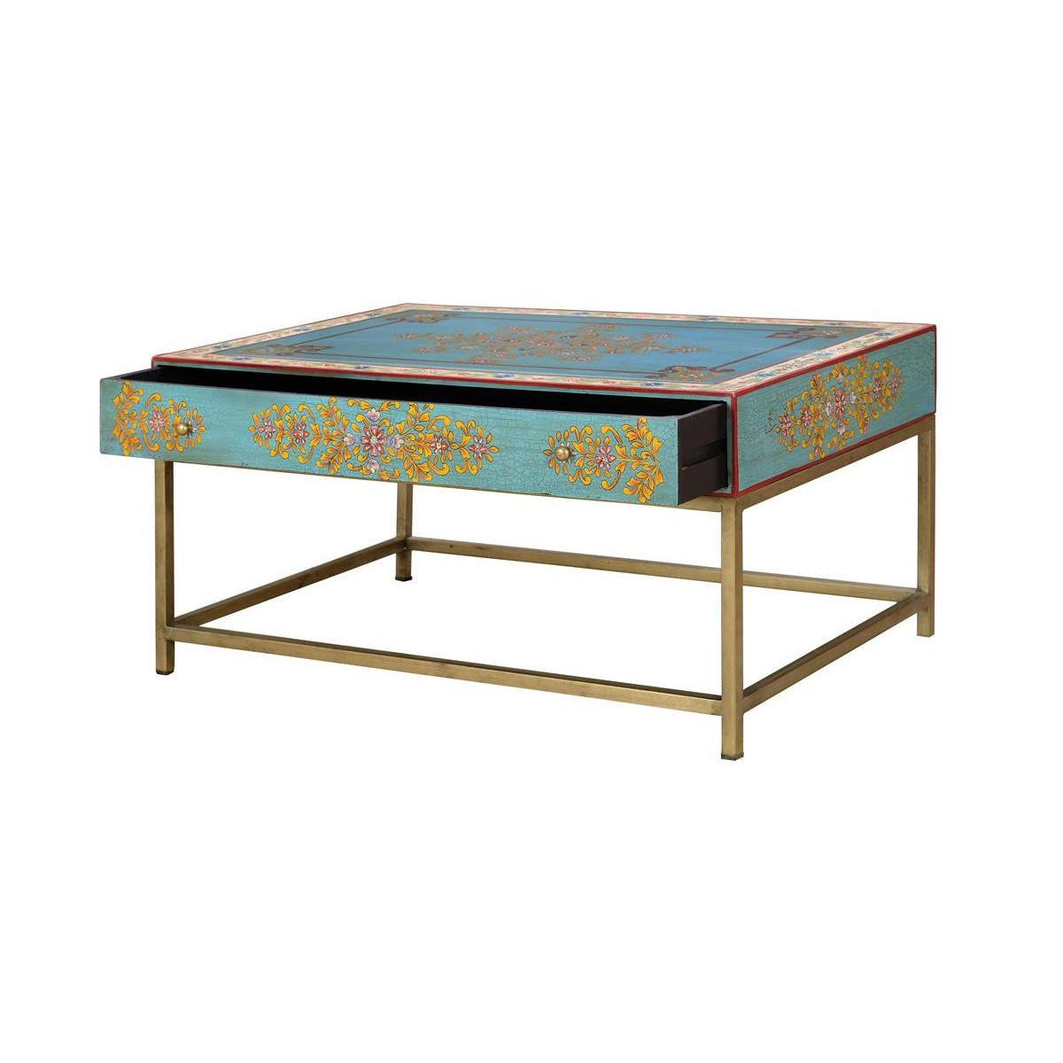 Table basse 1 tiroir multicolore, DECORATION D’AUTREFOIS