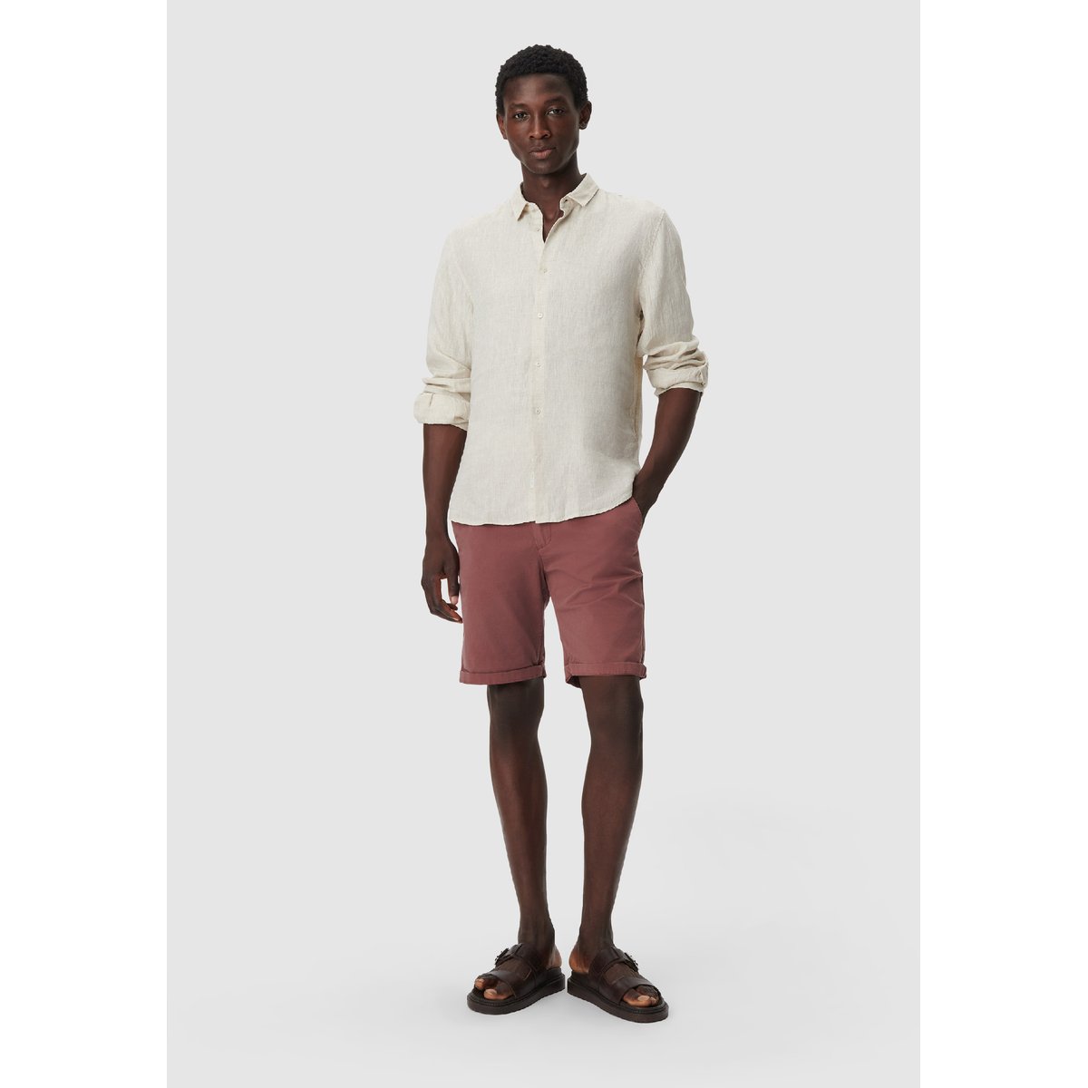 Chemise SLIM en lin beige, IKKS