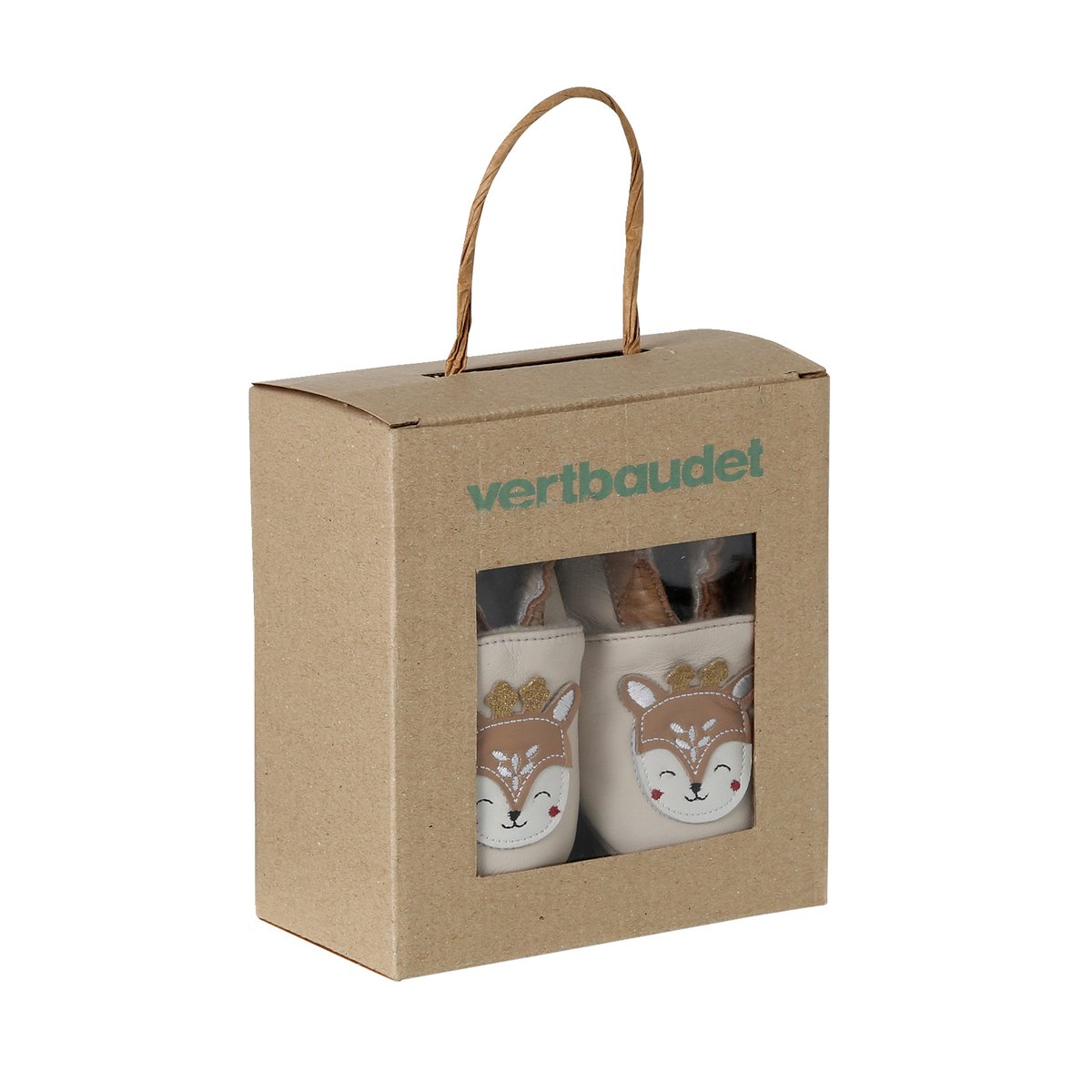 Chaussons cuir souple beige, VERTBAUDET