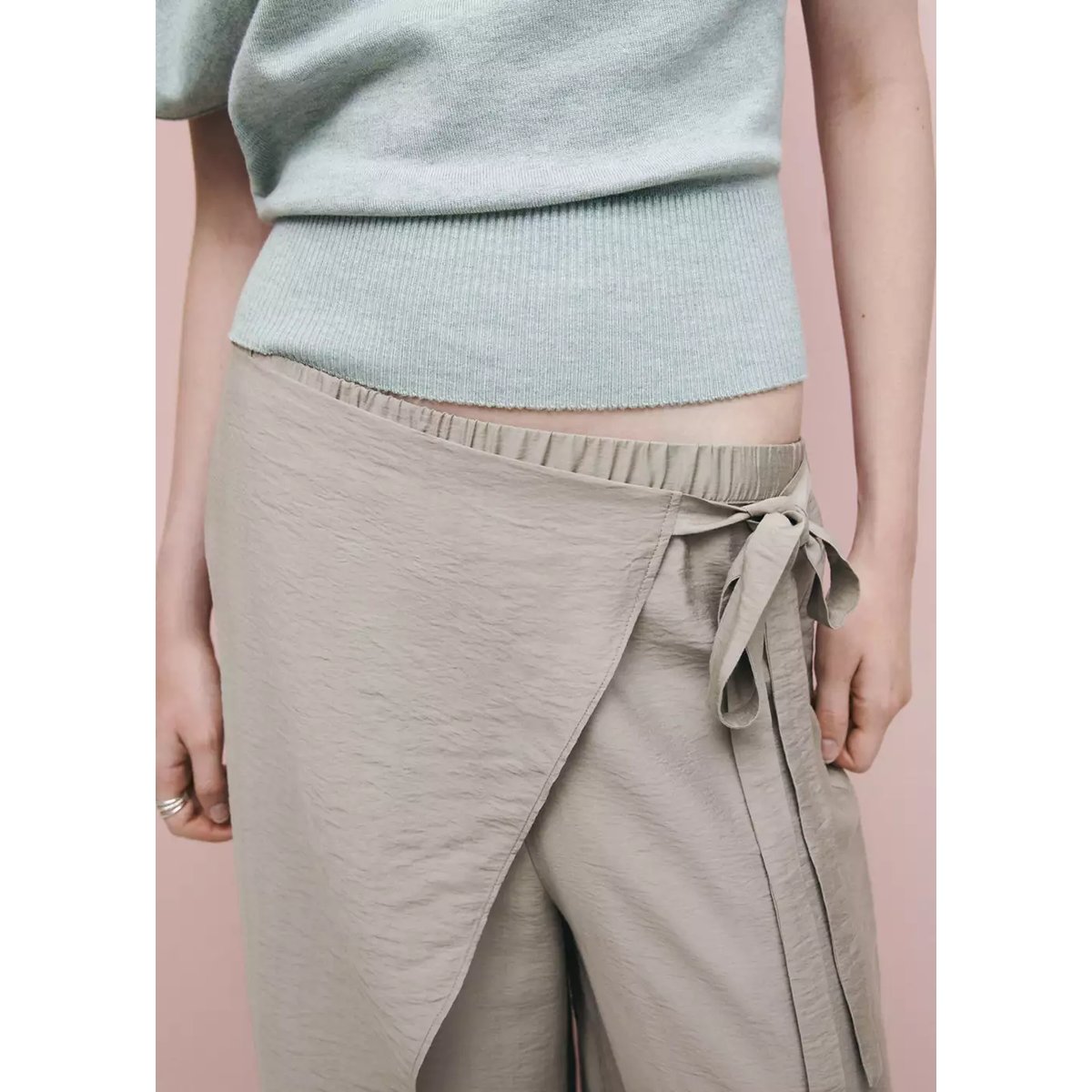 Pantalon wide leg paréo marron moyen, MANGO TEEN