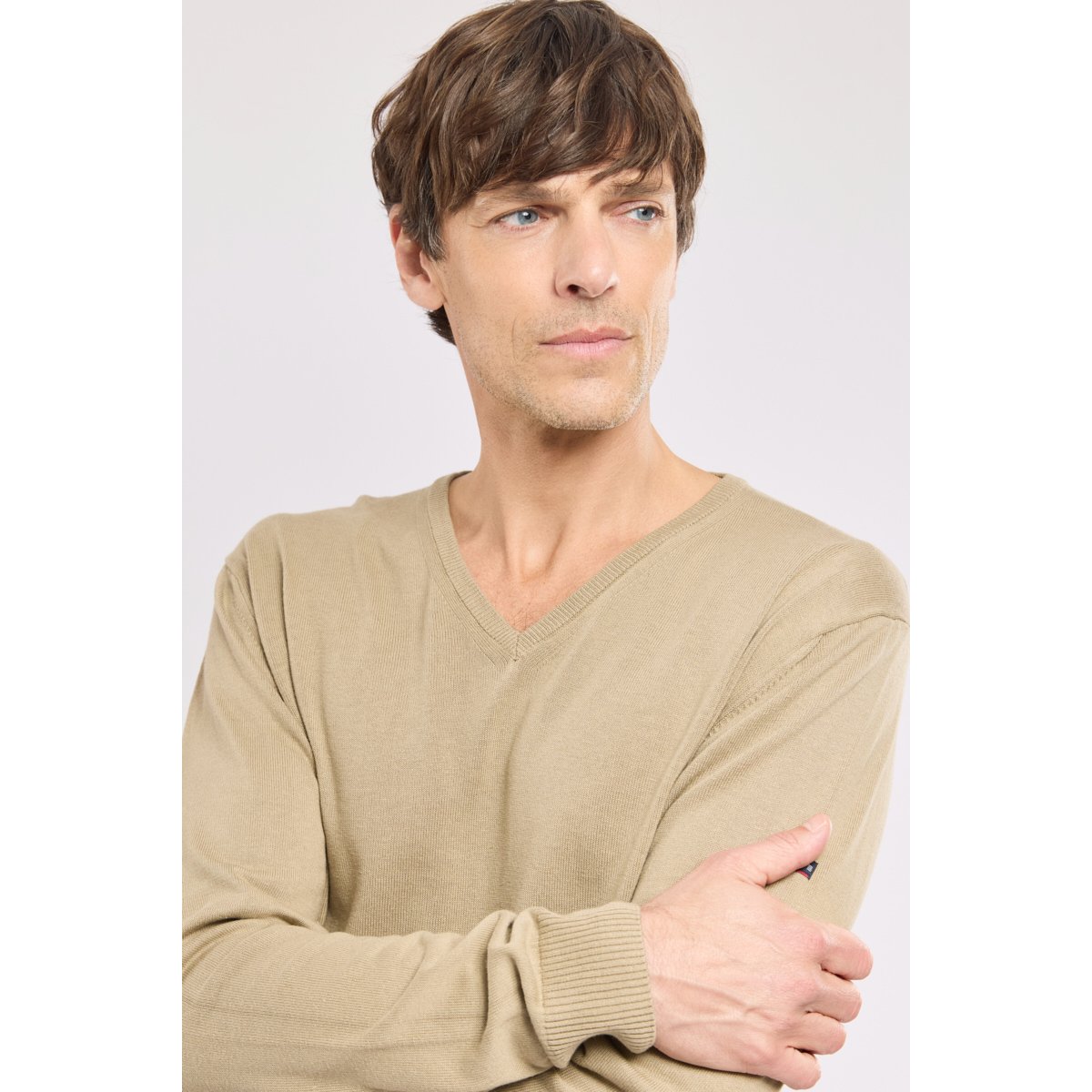 Pull col V - coton et lin treehouse, ARMOR-LUX