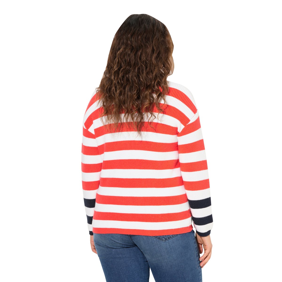 Pull rayé, col rond et manches longues rouge hibiscus, ULLA POPKEN