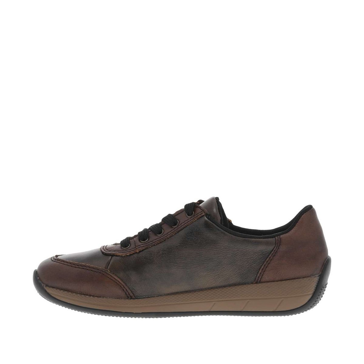Sneakers kaki à talon plat avec des lacets plats et un zip latéral marron, RIEKER