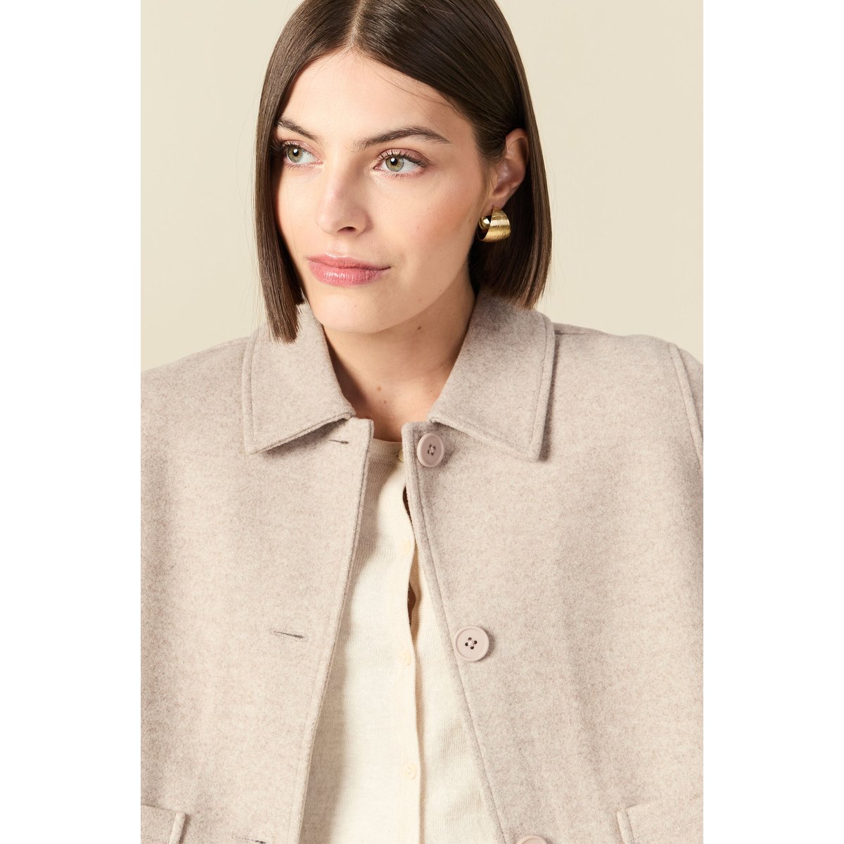 Cardigan droit court col classique creme, BONOBO