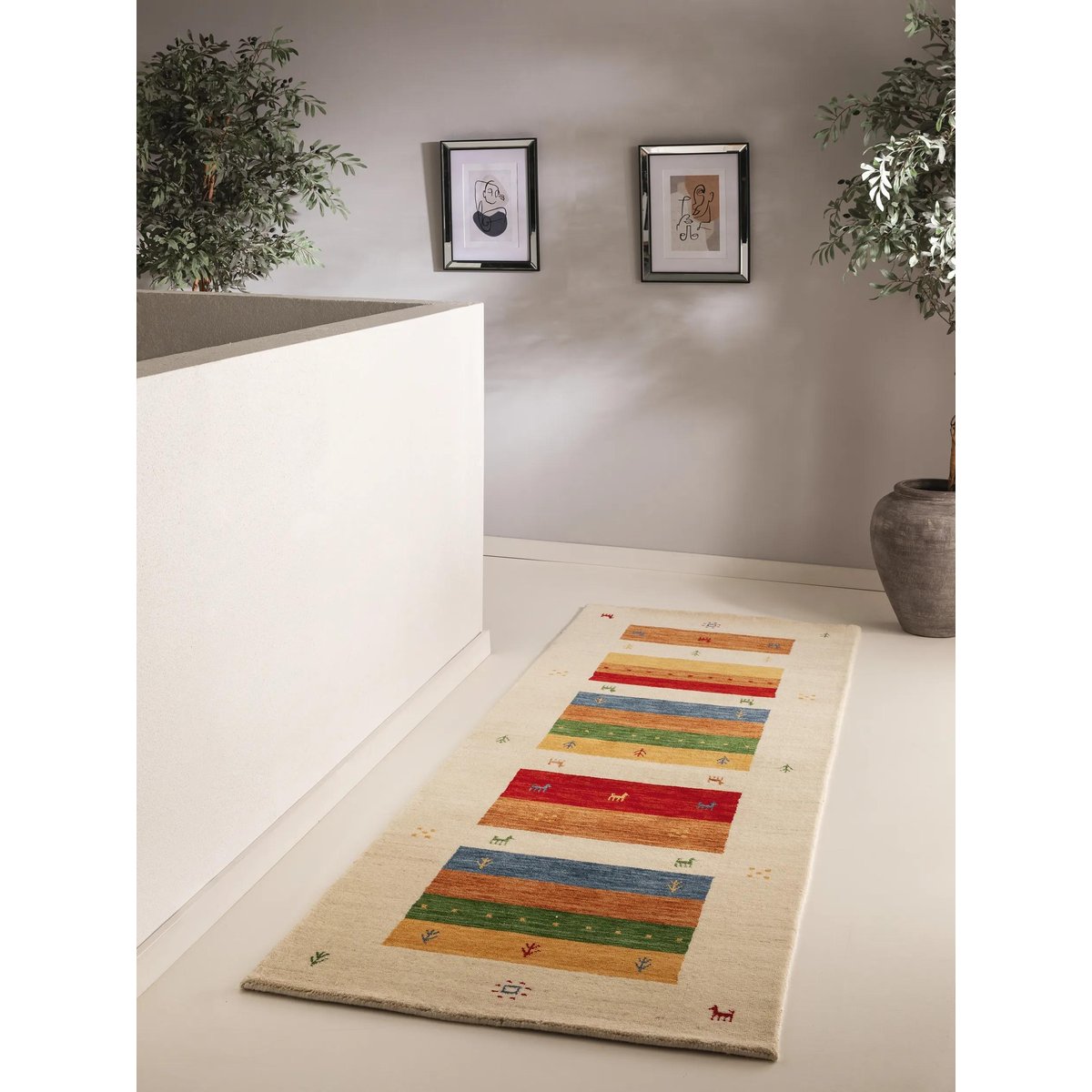 Tapis de couloir en laine tissé main JAMAL multicouleur/beige, BENUTA 