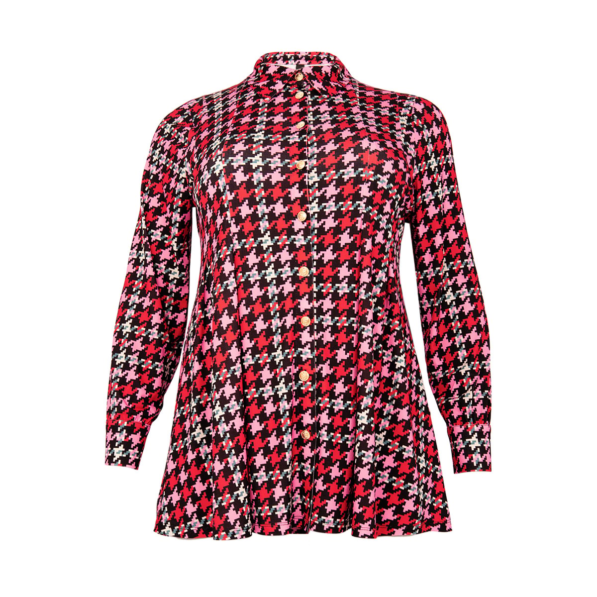 Chemise imprimée pied-de-poule rouge, YOEK
