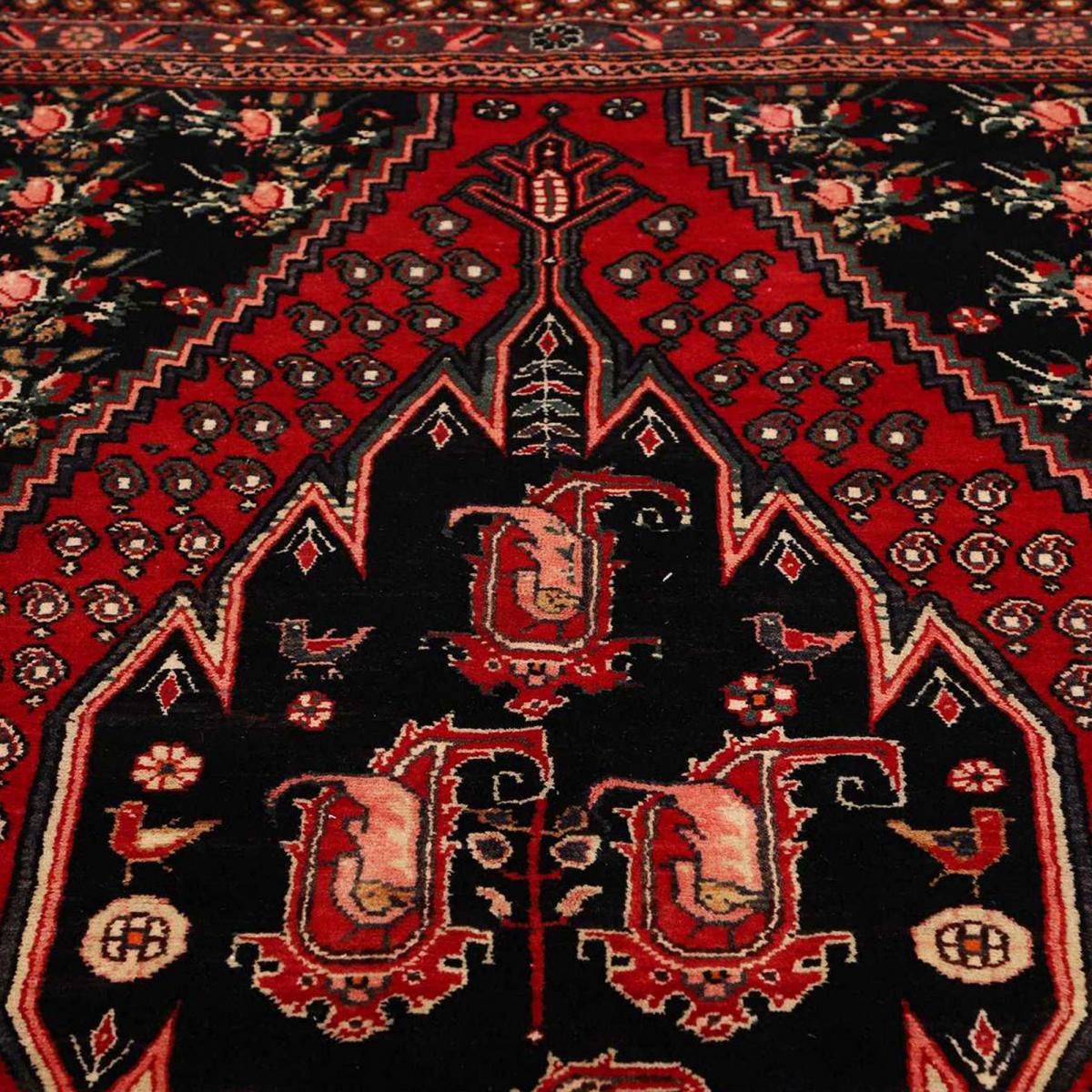 Tapis d'orient oriental, noué main en laine, HAMADAN 17 rouge, beige, noir, UN AMOUR DE TAPIS