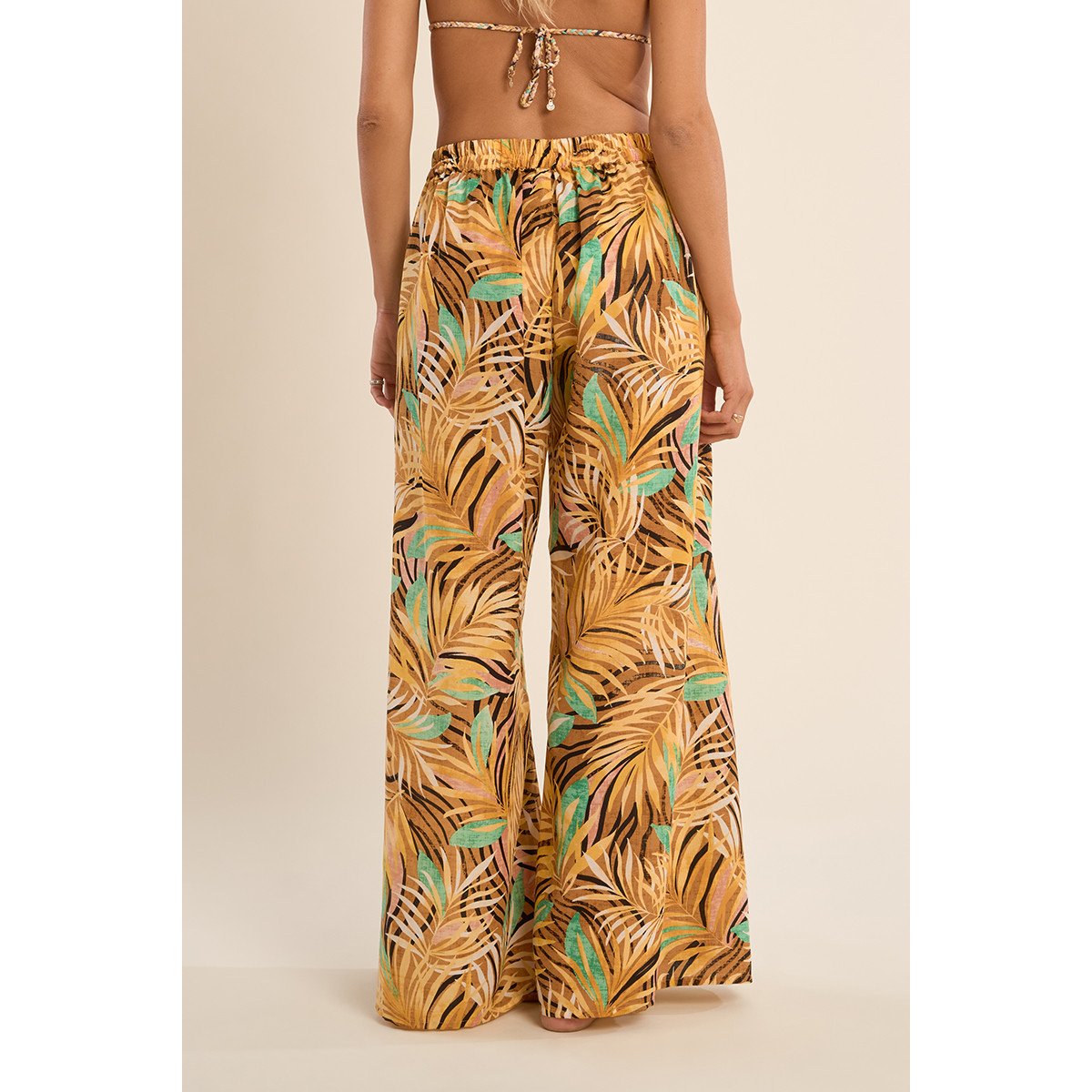 Pantalon large imprimé et ceinture à nouer yellow claudia, MOLLY BRACKEN