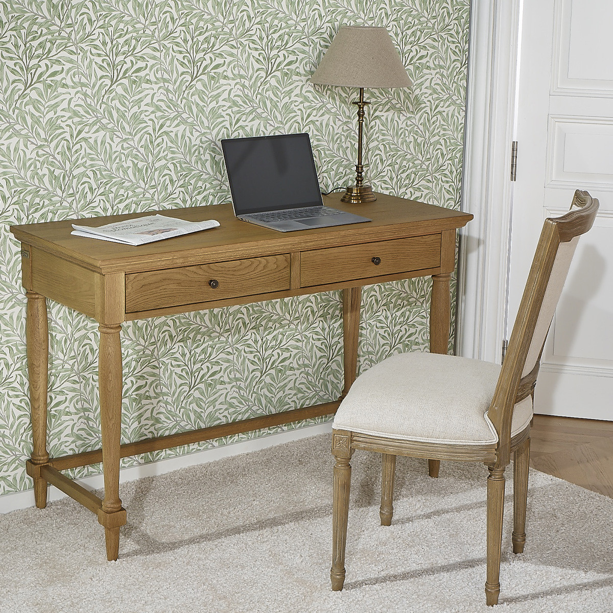 Bureau style shabby chic en chêne, 2 tiroirs EDINBURGH marron, ROBIN DES BOIS