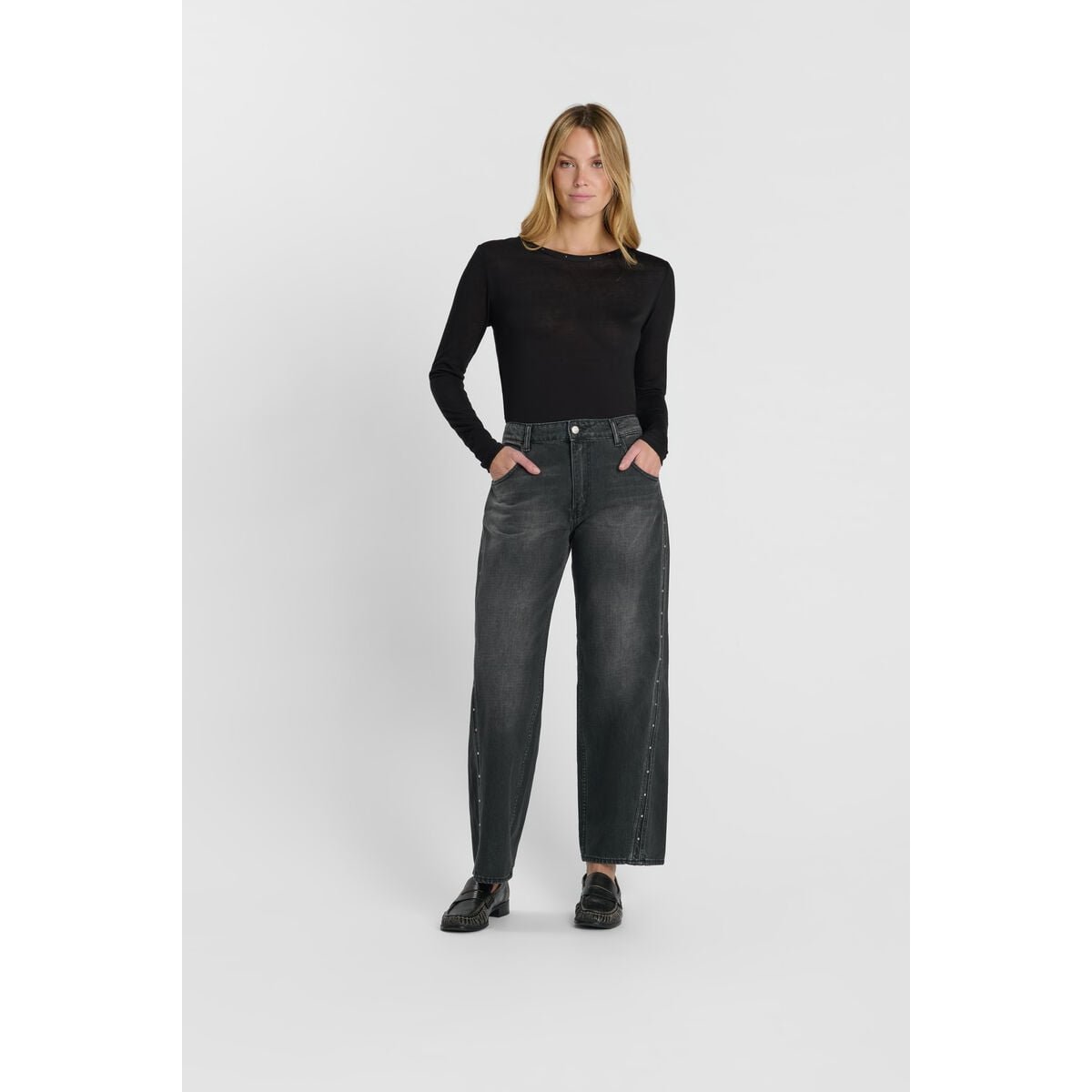 Jeans loose, large LEALY, longueur 34 black / black, LE TEMPS DES CERISES