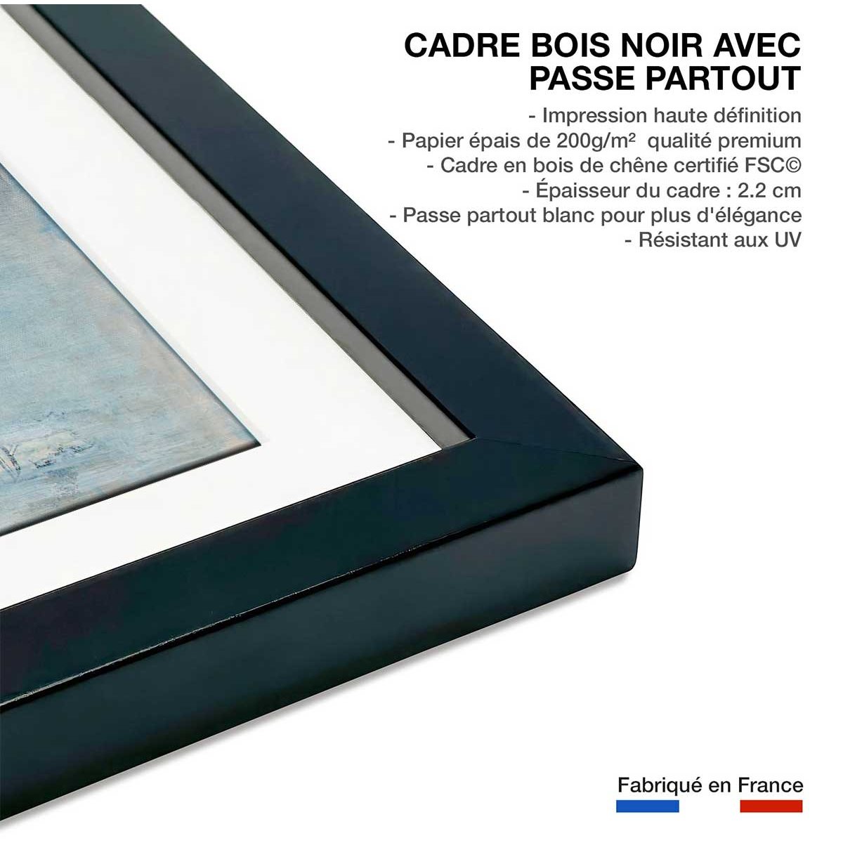 Affiche abstraite ambiance nordique affiche + cadre en bois - noir, HEXOA