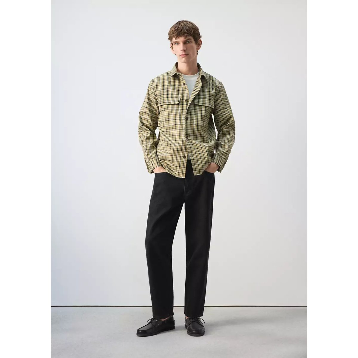 Veste boutons imprimé à carreaux olive, MANGO MAN