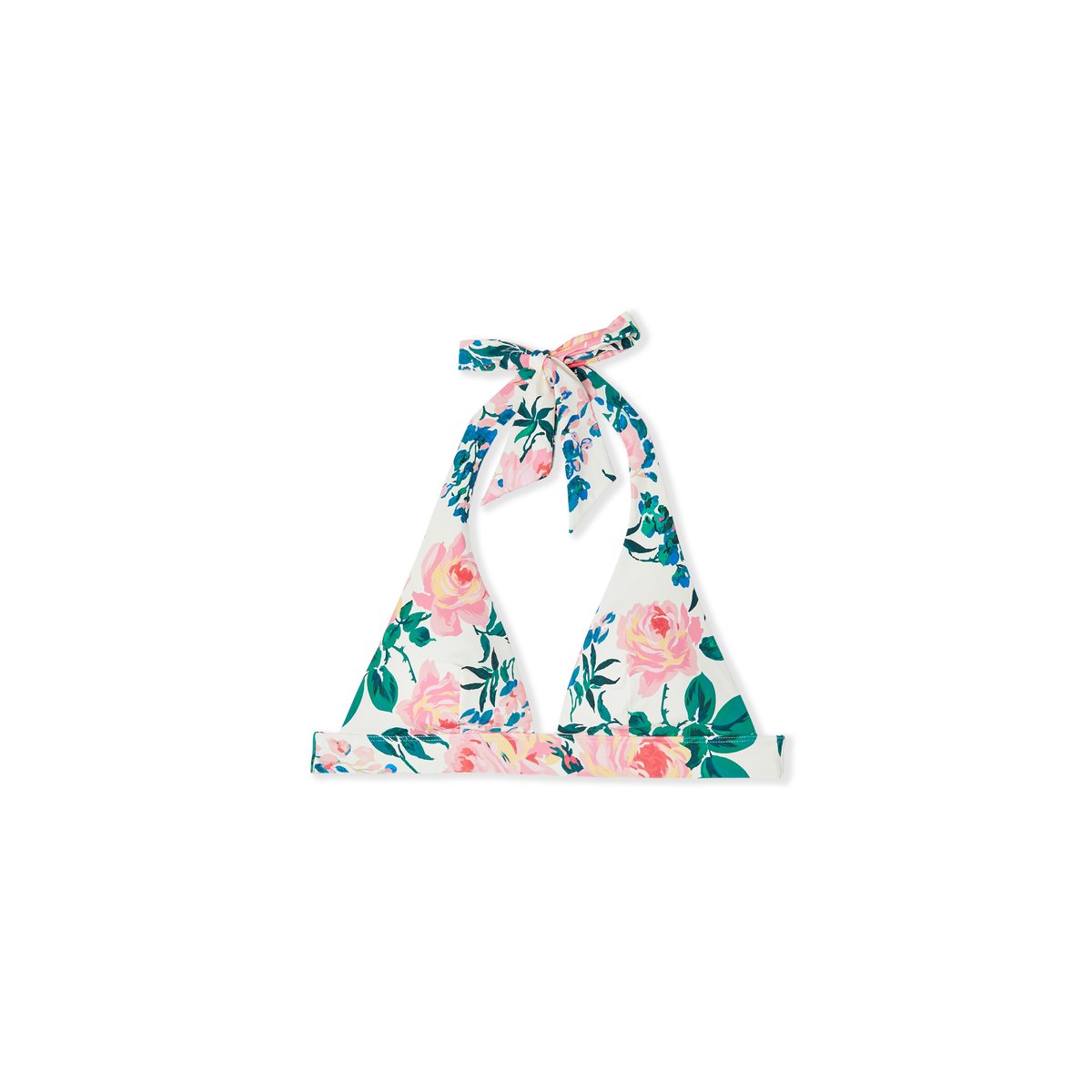 Haut de maillot de bain triangle fleuri à nouer AQUAROSE imp fd blanc, ETAM