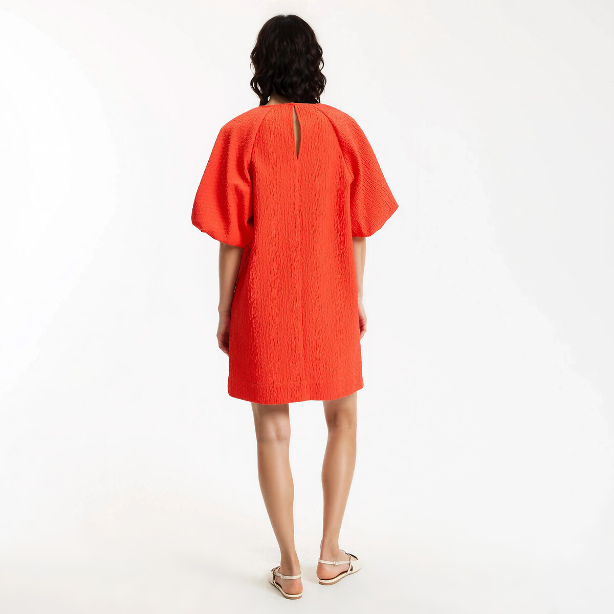 Short Puff Sleeve Mini Dress red orange, LA REDOUTE COLLECTIONS