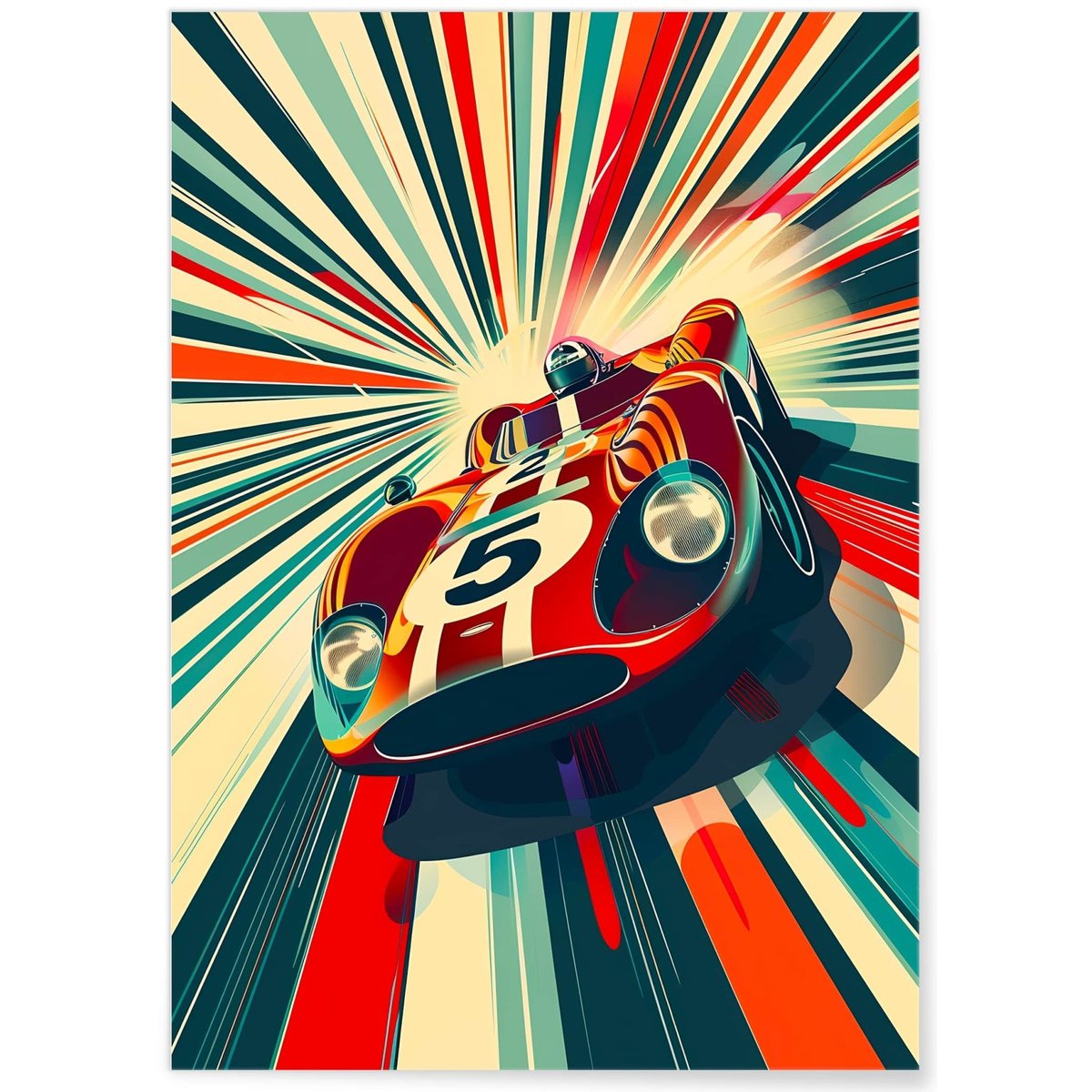Affiche voiture de course vintage - Dynamisme et vitesse blanc, L'AFFICHERIE