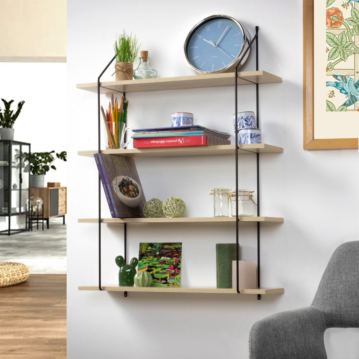 Étagère Murale 4 Niveaux Décor Bois L60 cm bois, CALICOSY
