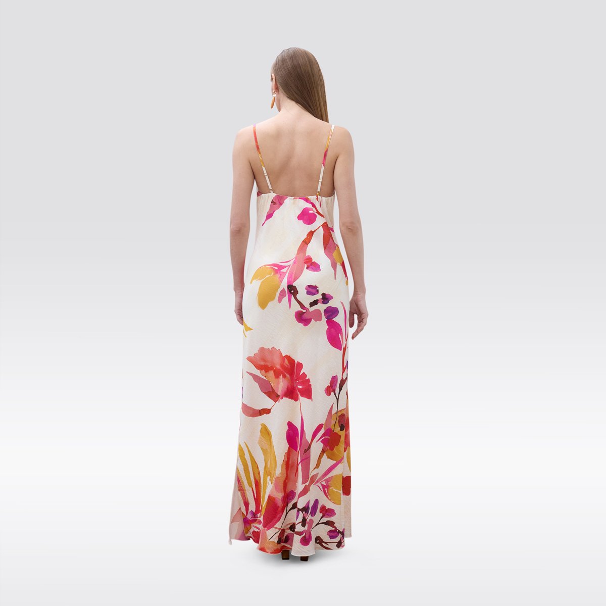 Robe longue fluide à fines bretelles imprimée ecru, LOLA CASADEMUNT