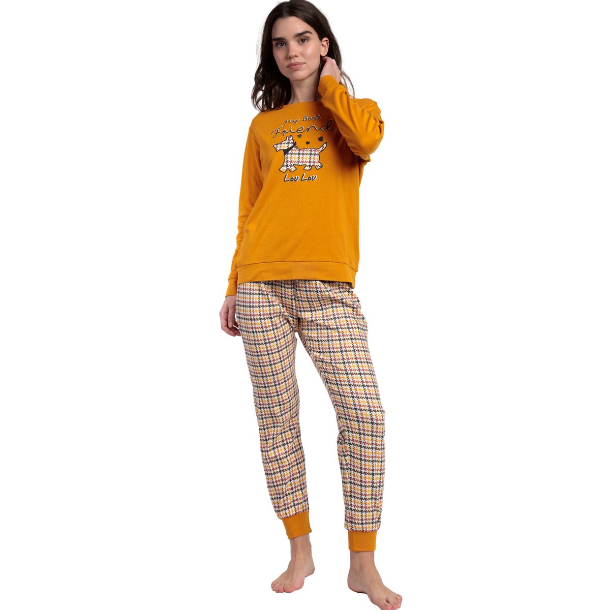 Pyjama pantalon top manches longues LouLou Returns jaune, ADMAS