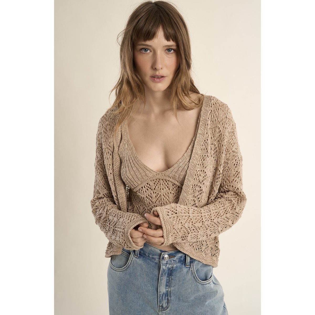 Opengewerkt vest beige , MOLLY BRACKEN